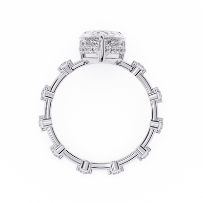 Pear Cut Lab Grown Diamond Solitaire Engagement Ring with Hidden Halo and Spaced Station Band