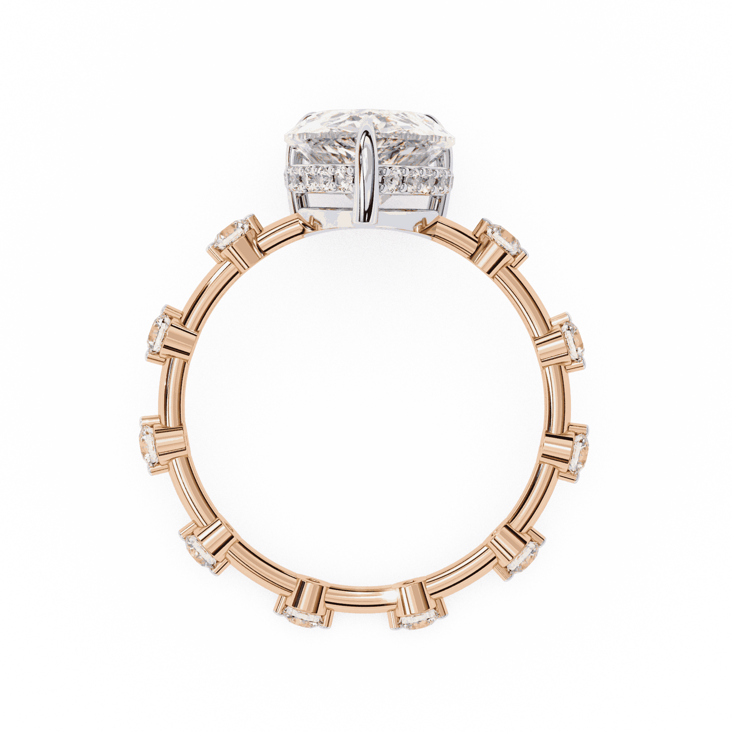 Pear Cut Lab Grown Diamond Solitaire Engagement Ring with Hidden Halo and Spaced Station Band