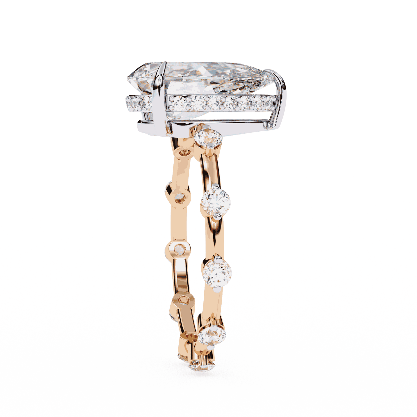 Pear Cut Lab Grown Diamond Solitaire Engagement Ring with Hidden Halo and Spaced Station Band