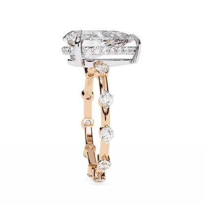 Pear Cut Lab Grown Diamond Solitaire Engagement Ring with Hidden Halo and Spaced Station Band