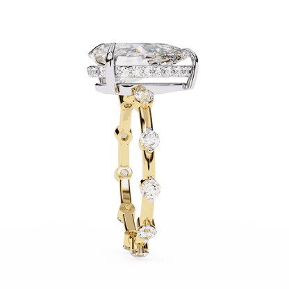 Pear Cut Lab Grown Diamond Solitaire Engagement Ring with Hidden Halo and Spaced Station Band