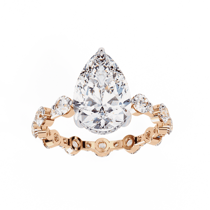 Pear Cut Lab Grown Diamond Side Stone Engagement Ring with Spaced Round Eternity Band