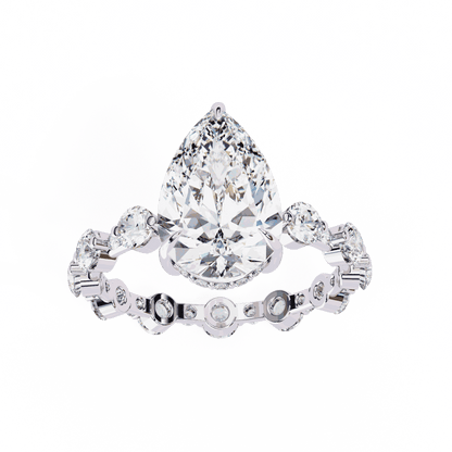 Pear Cut Lab Grown Diamond Side Stone Engagement Ring with Spaced Round Eternity Band