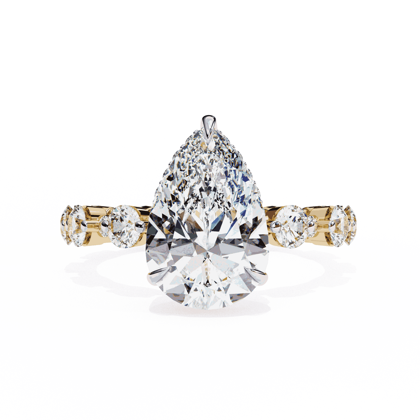 Pear Cut Lab Grown Diamond Side Stone Engagement Ring with Spaced Round Eternity Band