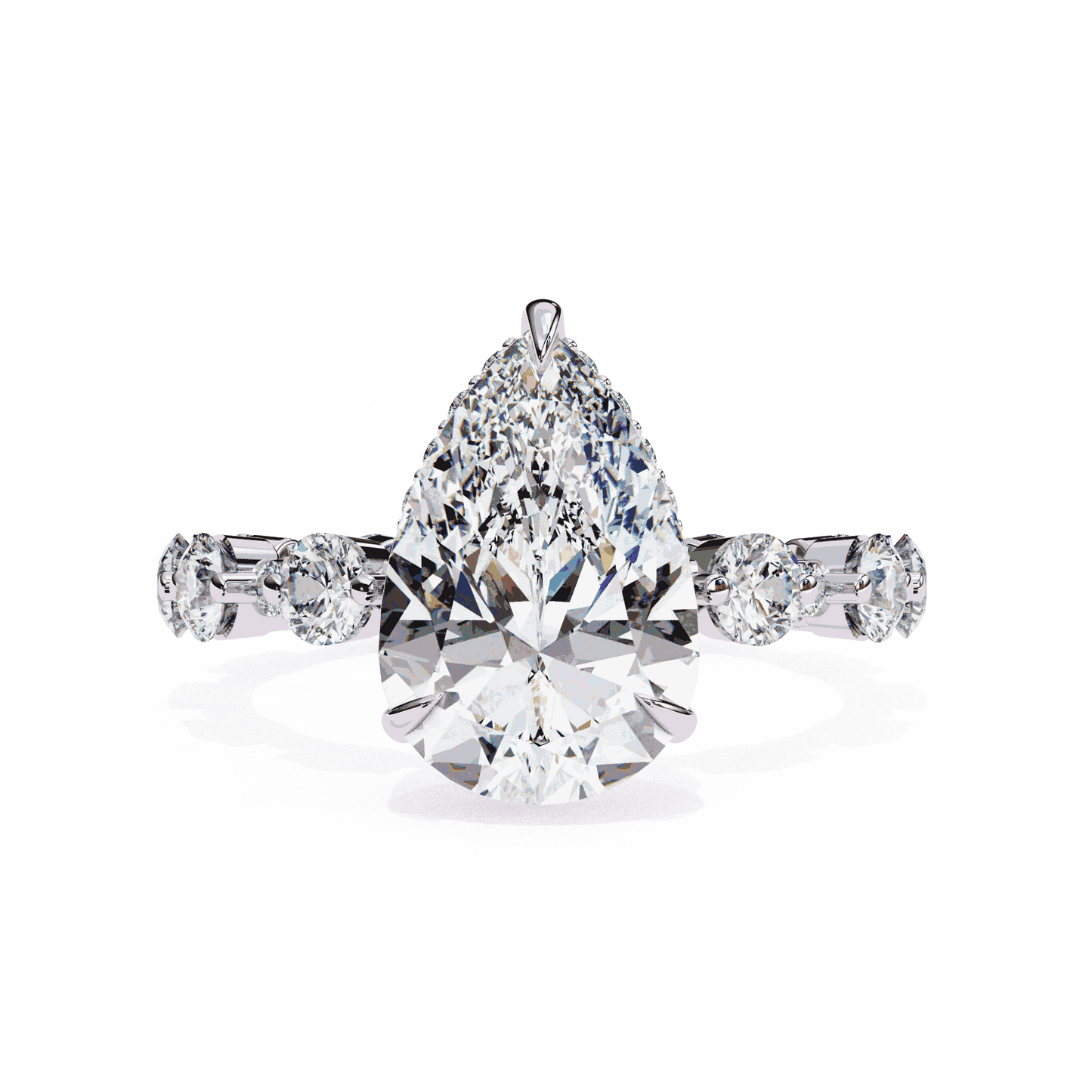 Pear Cut Lab Grown Diamond Side Stone Engagement Ring with Spaced Round Eternity Band
