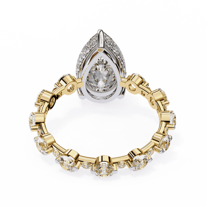 Pear Cut Lab Grown Diamond Side Stone Engagement Ring with Spaced Round Eternity Band