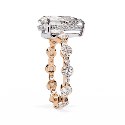 Pear Cut Lab Grown Diamond Side Stone Engagement Ring with Spaced Round Eternity Band