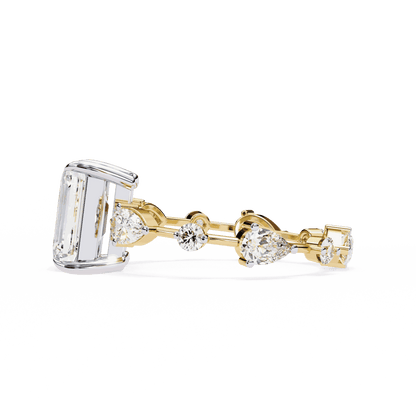 Emerald Cut Lab Grown Diamond Side Stone Engagement Ring with Pear and Round Eternity Band