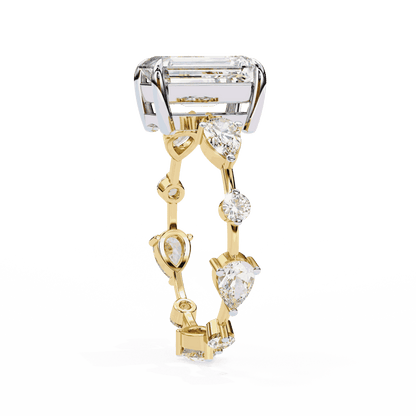 Emerald Cut Lab Grown Diamond Side Stone Engagement Ring with Pear and Round Eternity Band