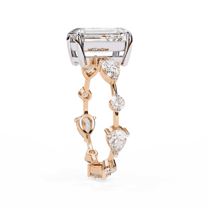 Emerald Cut Lab Grown Diamond Side Stone Engagement Ring with Pear and Round Eternity Band