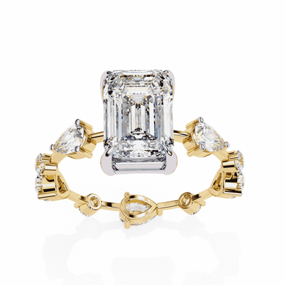 Emerald Cut Lab Grown Diamond Side Stone Engagement Ring with Pear and Round Eternity Band