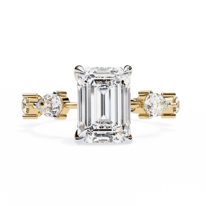 Emerald Cut Lab Grown Diamond Side Stone Engagement Ring with Pear and Round Eternity Band