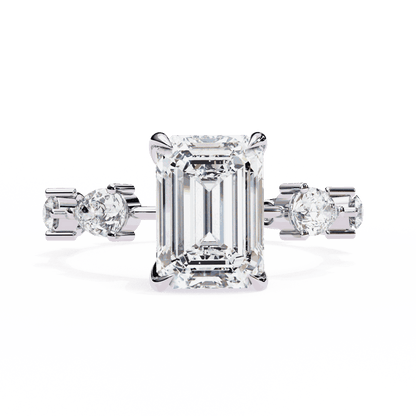 Emerald Cut Lab Grown Diamond Side Stone Engagement Ring with Pear and Round Eternity Band