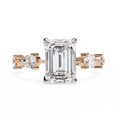 Emerald Cut Lab Grown Diamond Side Stone Engagement Ring with Pear and Round Eternity Band