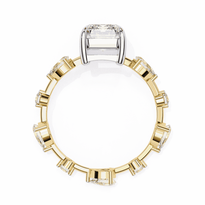 Emerald Cut Lab Grown Diamond Side Stone Engagement Ring with Pear and Round Eternity Band