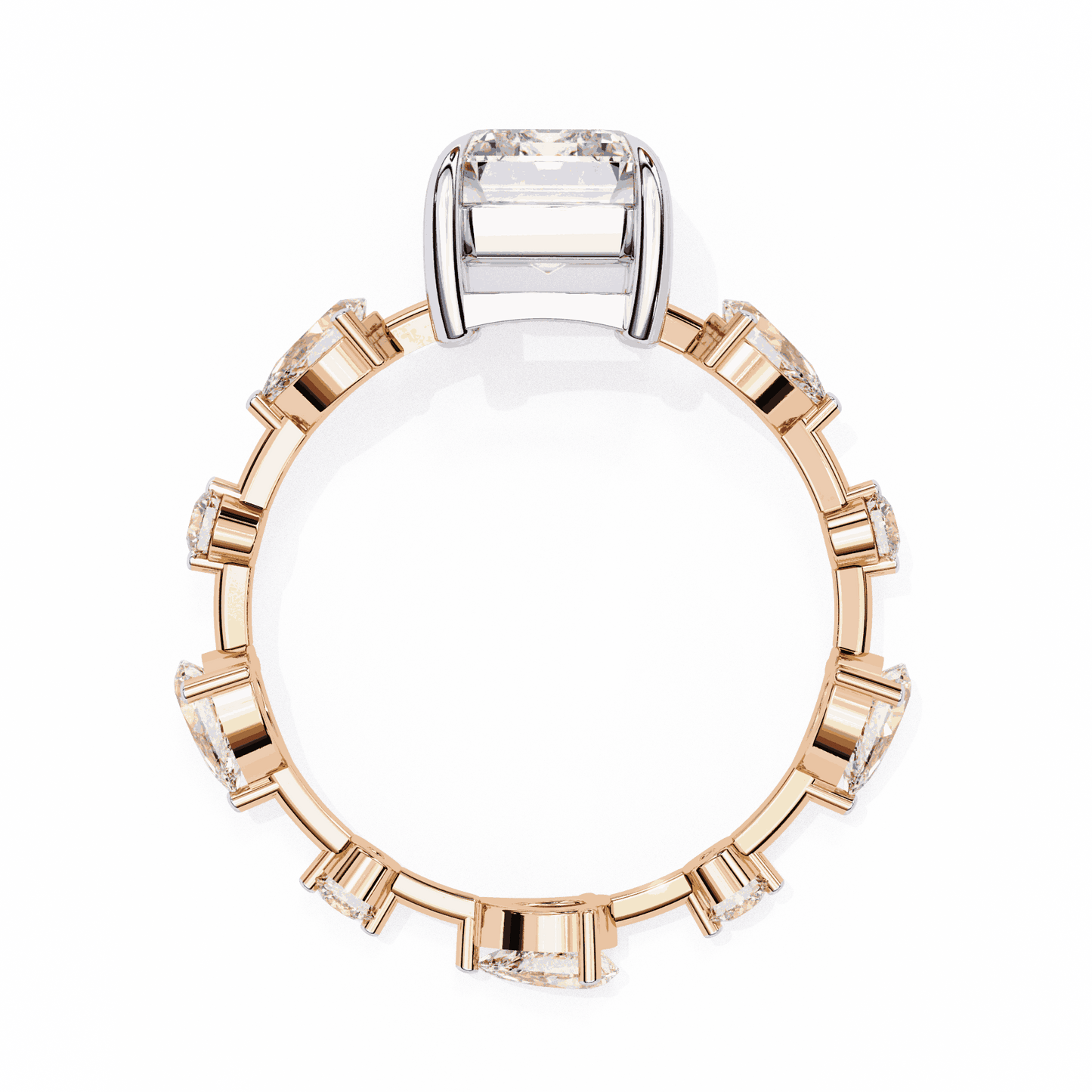 Emerald Cut Lab Grown Diamond Side Stone Engagement Ring with Pear and Round Eternity Band