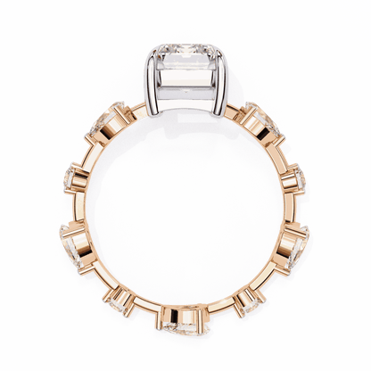 Emerald Cut Lab Grown Diamond Side Stone Engagement Ring with Pear and Round Eternity Band