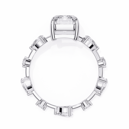 Emerald Cut Lab Grown Diamond Side Stone Engagement Ring with Pear and Round Eternity Band