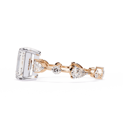 Emerald Cut Lab Grown Diamond Side Stone Engagement Ring with Pear and Round Eternity Band