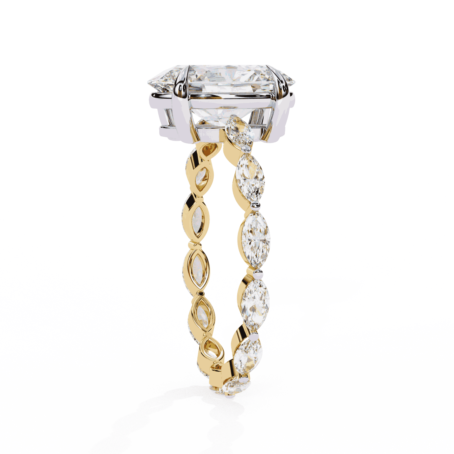 Oval Cut Lab Grown Diamond Side Stone Engagement Ring with Marquise Eternity Band