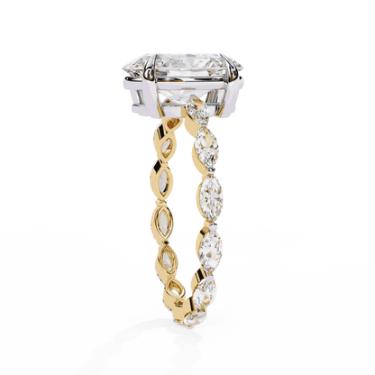 Oval Cut Lab Grown Diamond Side Stone Engagement Ring with Marquise Eternity Band