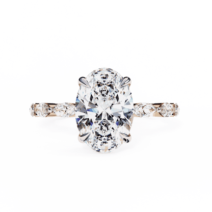 Oval Cut Lab Grown Diamond Side Stone Engagement Ring with Marquise Eternity Band
