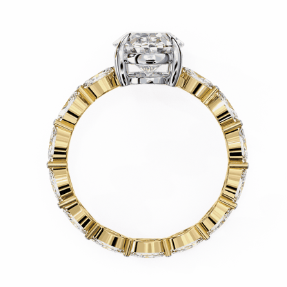 Oval Cut Lab Grown Diamond Side Stone Engagement Ring with Marquise Eternity Band