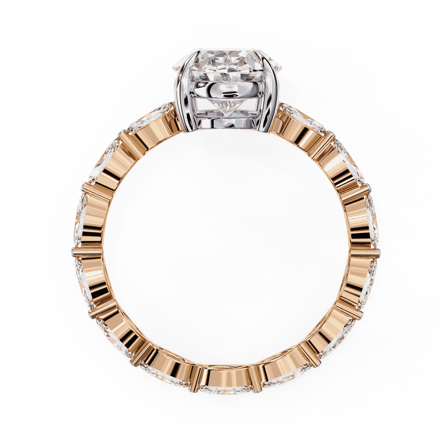 Oval Cut Lab Grown Diamond Side Stone Engagement Ring with Marquise Eternity Band