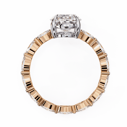 Oval Cut Lab Grown Diamond Side Stone Engagement Ring with Marquise Eternity Band