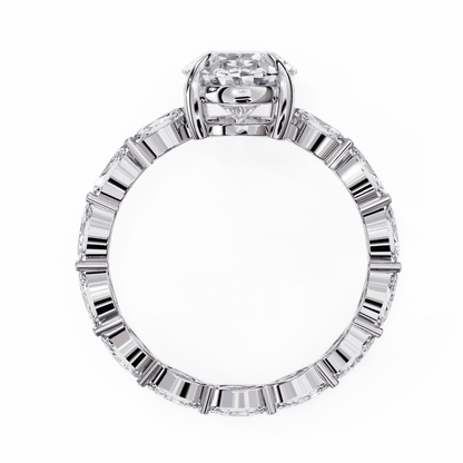 Oval Cut Lab Grown Diamond Side Stone Engagement Ring with Marquise Eternity Band