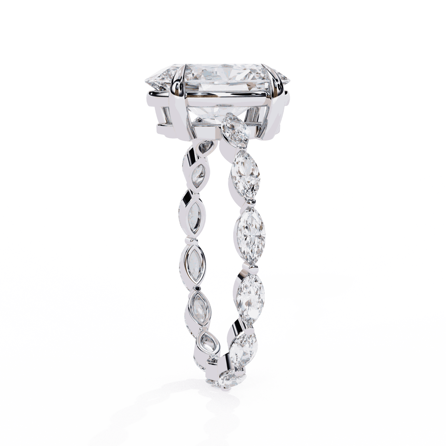 Oval Cut Lab Grown Diamond Side Stone Engagement Ring with Marquise Eternity Band