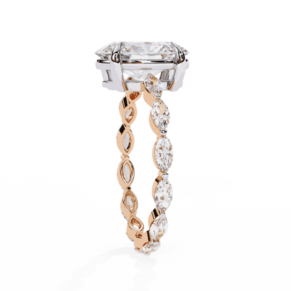 Oval Cut Lab Grown Diamond Side Stone Engagement Ring with Marquise Eternity Band
