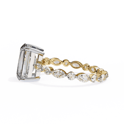 Radiant Cut Lab Grown Diamond Side Stone Engagement Ring with Marquise and Round Eternity Band