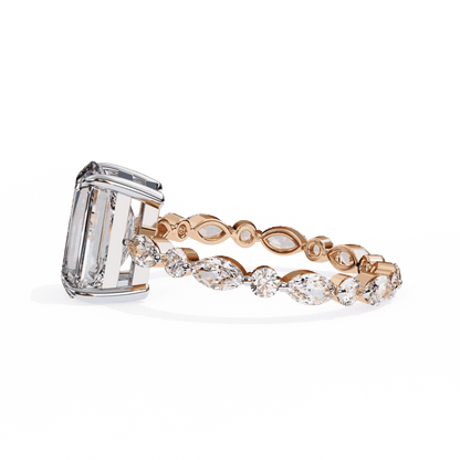 Radiant Cut Lab Grown Diamond Side Stone Engagement Ring with Marquise and Round Eternity Band