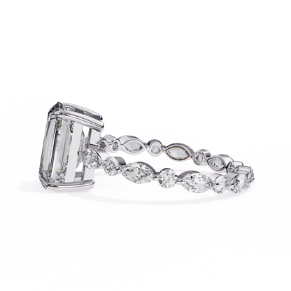 Radiant Cut Lab Grown Diamond Side Stone Engagement Ring with Marquise and Round Eternity Band