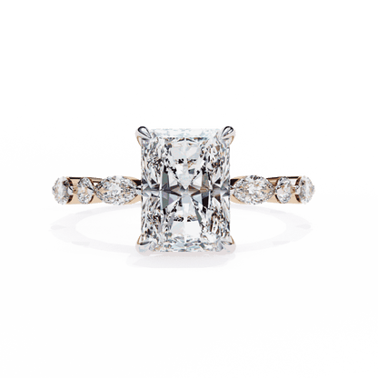 Radiant Cut Lab Grown Diamond Side Stone Engagement Ring with Marquise and Round Eternity Band