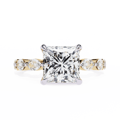 Princess Cut Lab Grown Diamond Side Stone Engagement Ring with Marquise and Round Eternity Band