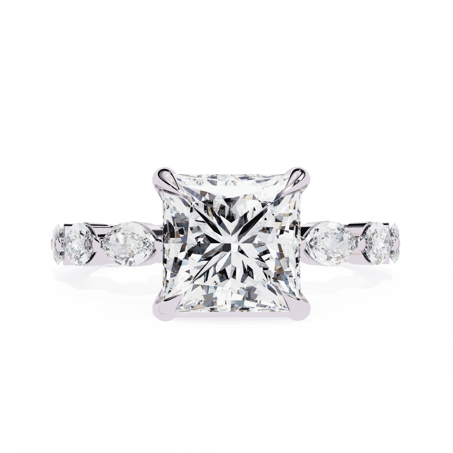 Princess Cut Lab Grown Diamond Side Stone Engagement Ring with Marquise and Round Eternity Band