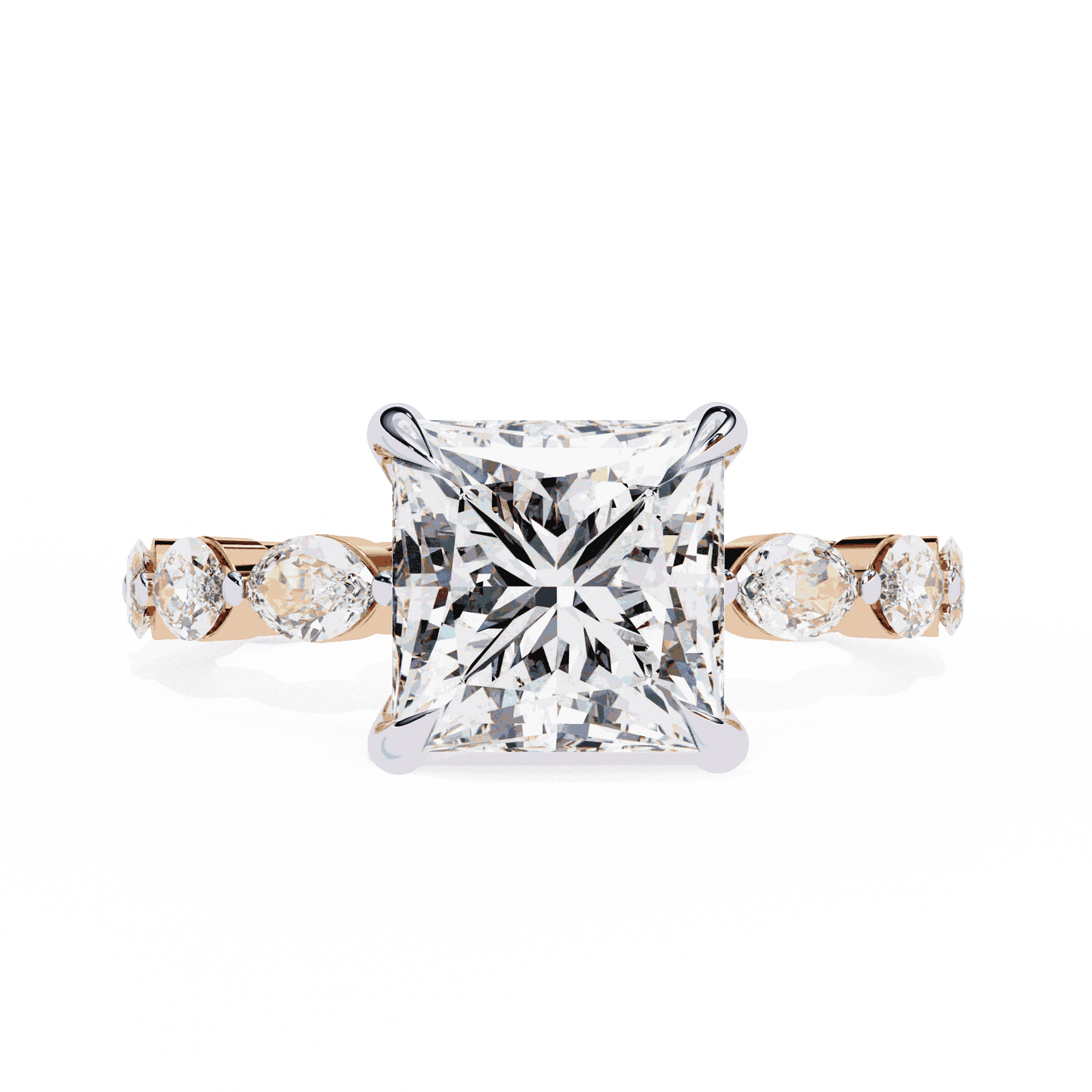 Princess Cut Lab Grown Diamond Side Stone Engagement Ring with Marquise and Round Eternity Band