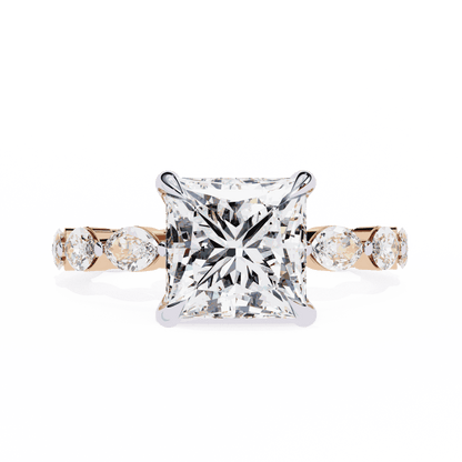 Princess Cut Lab Grown Diamond Side Stone Engagement Ring with Marquise and Round Eternity Band