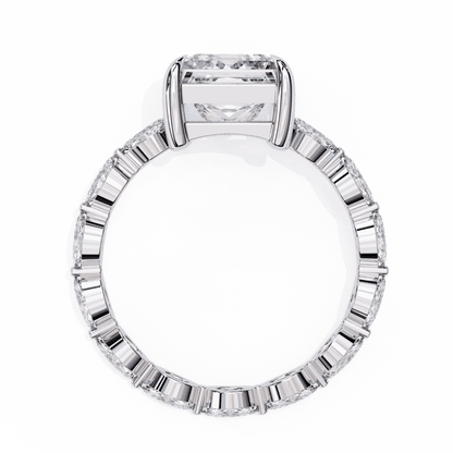 Princess Cut Lab Grown Diamond Side Stone Engagement Ring with Marquise and Round Eternity Band