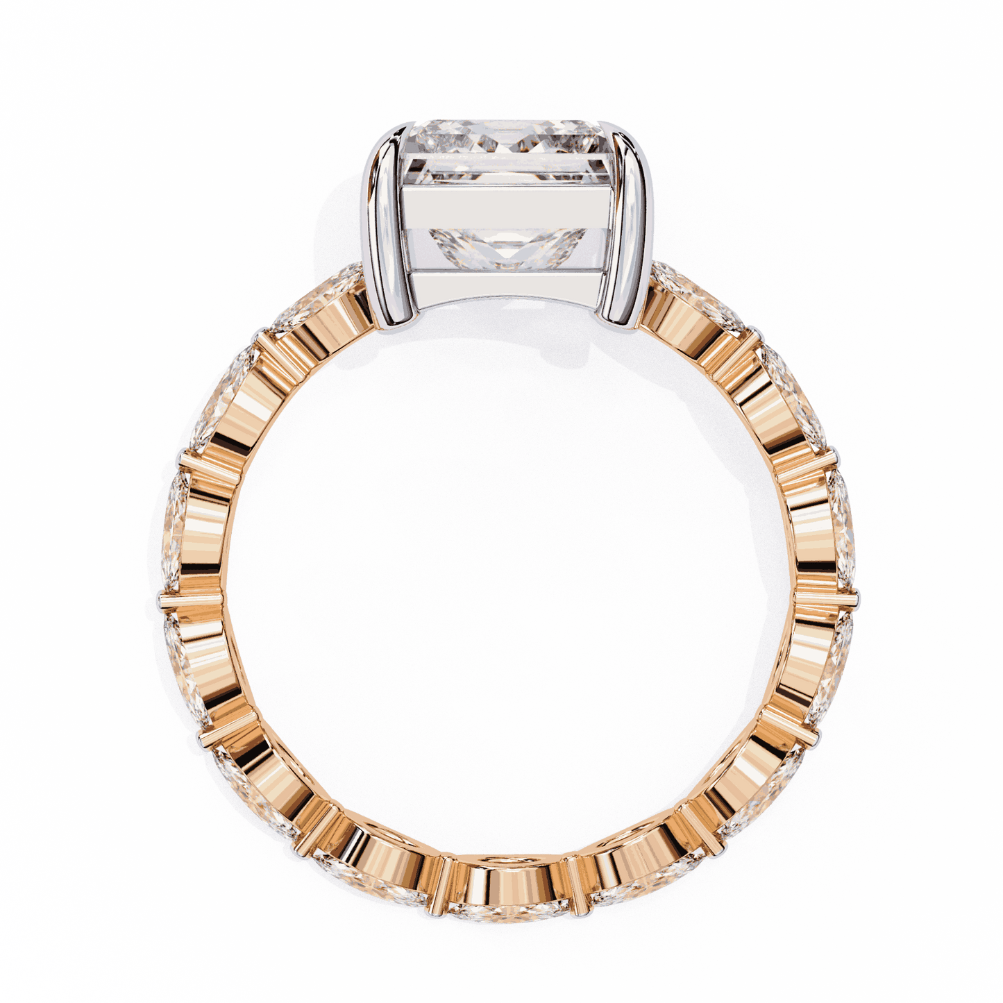 Princess Cut Lab Grown Diamond Side Stone Engagement Ring with Marquise and Round Eternity Band