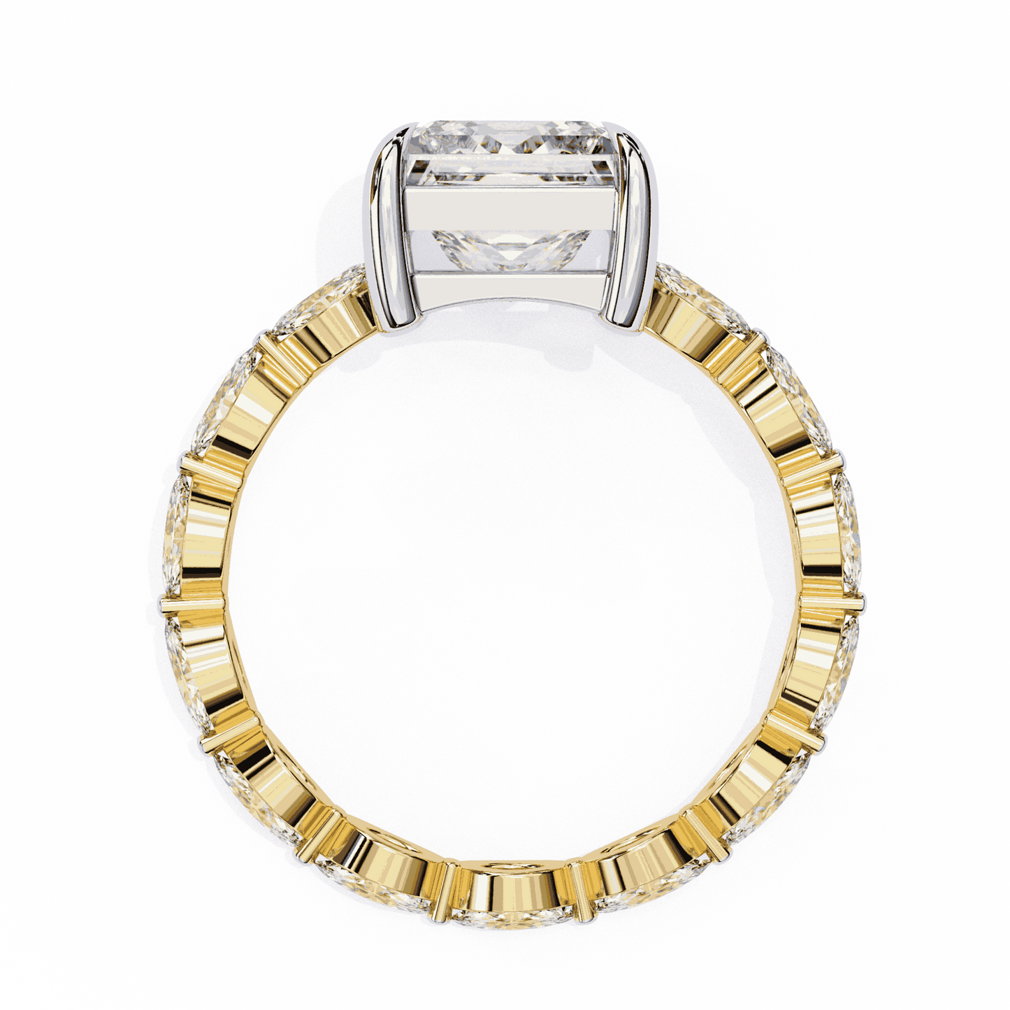 Princess Cut Lab Grown Diamond Side Stone Engagement Ring with Marquise and Round Eternity Band