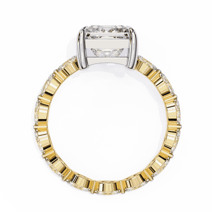 Princess Cut Lab Grown Diamond Side Stone Engagement Ring with Marquise and Round Eternity Band