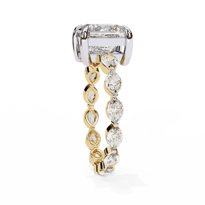 Princess Cut Lab Grown Diamond Side Stone Engagement Ring with Marquise and Round Eternity Band