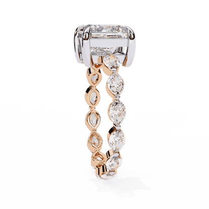 Princess Cut Lab Grown Diamond Side Stone Engagement Ring with Marquise and Round Eternity Band