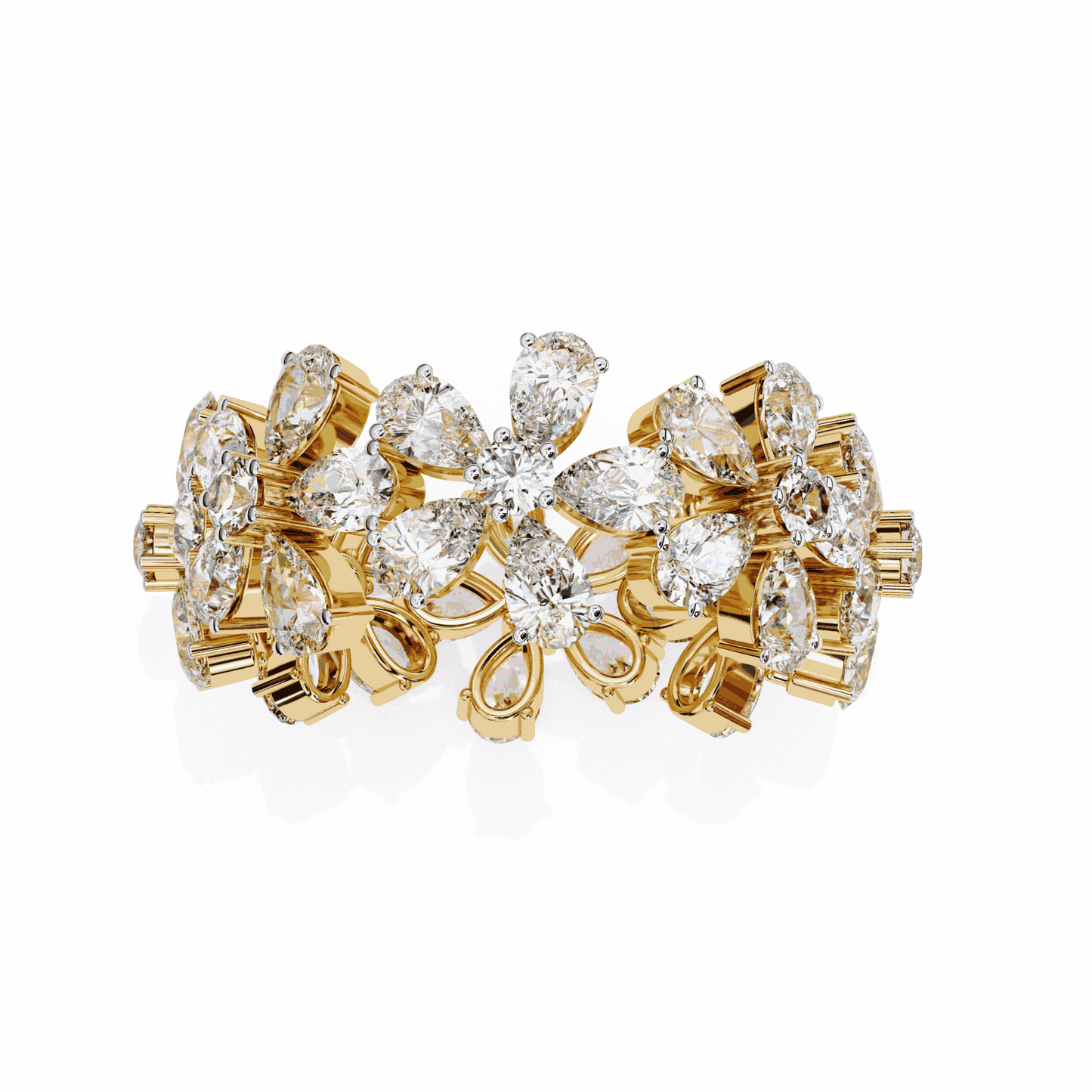 Pear Cut Lab Grown Diamond Cluster Eternity Ring with Floral Petal Motif