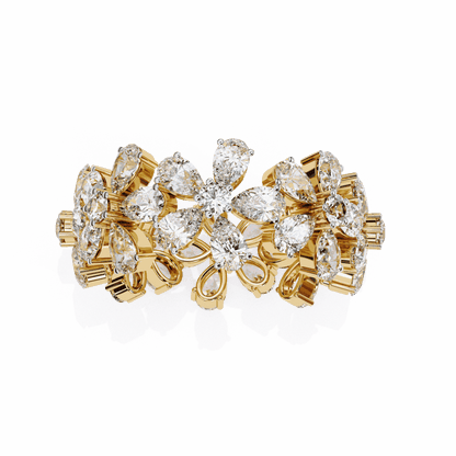 Pear Cut Lab Grown Diamond Cluster Eternity Ring with Floral Petal Motif