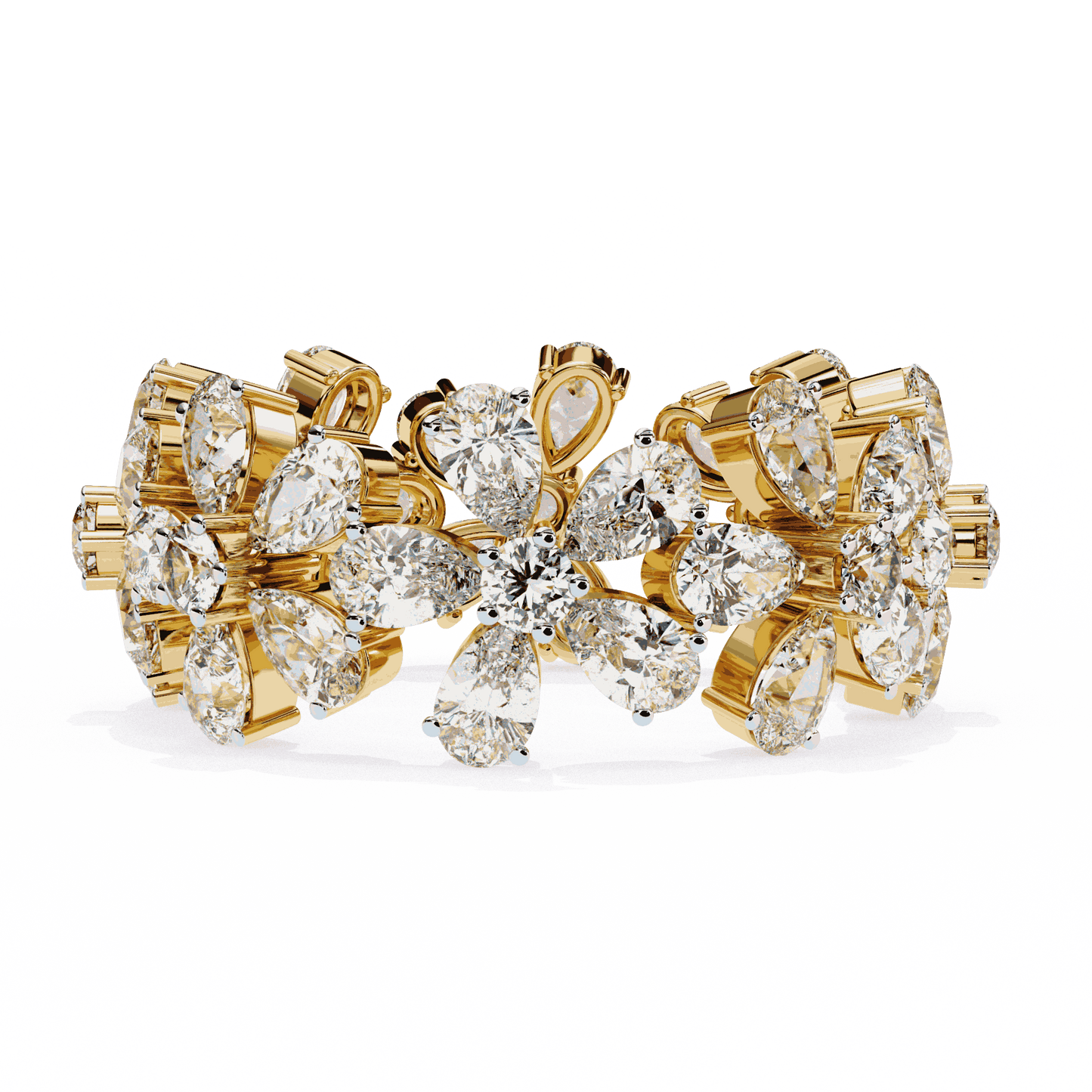 Pear Cut Lab Grown Diamond Cluster Eternity Ring with Floral Petal Motif
