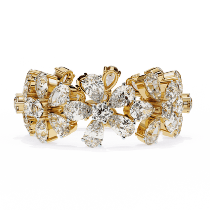 Pear Cut Lab Grown Diamond Cluster Eternity Ring with Floral Petal Motif